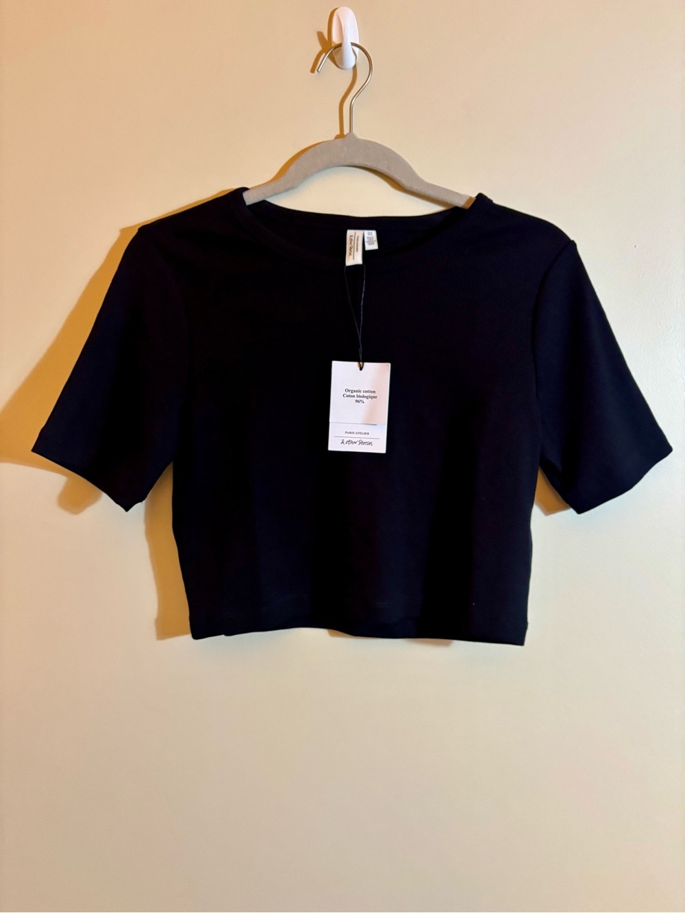 & Other Stories Black Cropped Crewneck Ribbed T-Shirt Top NWT Medium